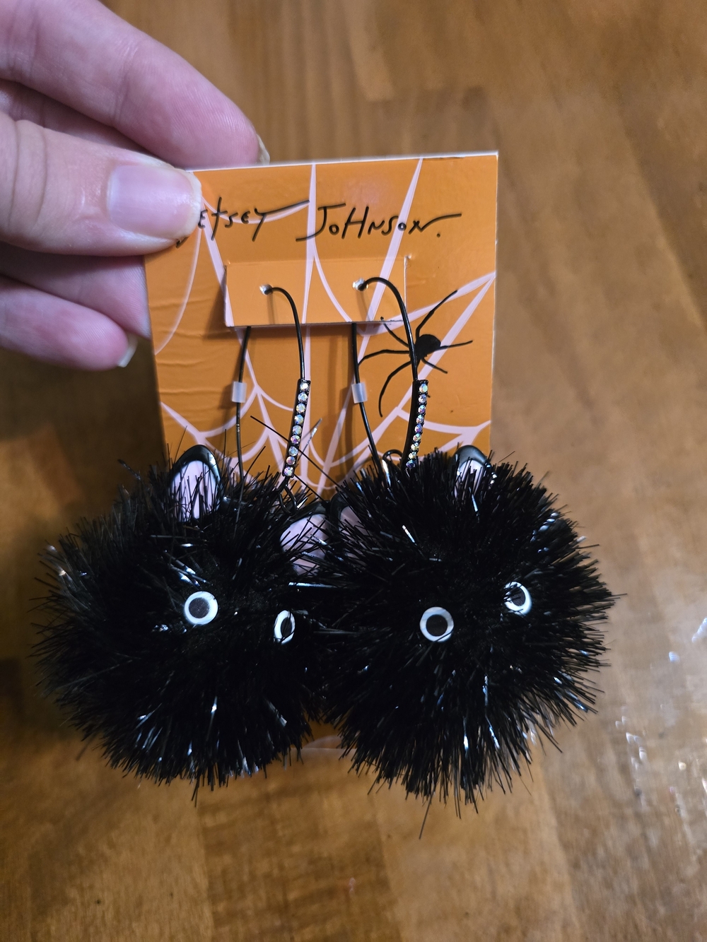 Betsey Johnson Black Pom-Pom Kitty Earrings